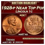 1928-p Lincoln Cent Near Top Pop 1c ms67 rd SEGS