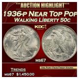 1936-p Walking Liberty Half Dollar Near Top Pop 50
