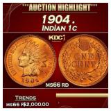 1904 Indian Cent . 1c ms66 rd SEGS