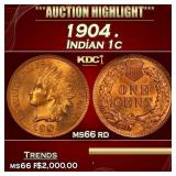 1904 Indian Cent . 1c ms66 rd SEGS