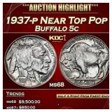 1937-p Buffalo Nickel Near Top Pop 5c ms68 SEGS