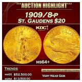 1909/8-p Gold St. Gaudens Double Eagle $20 ms64+ S