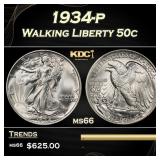 1934-p Walking Liberty Half Dollar 50c Grades ms66