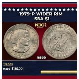 1979-p Wider Rim Susan B. Anthony Dollar $1 ms66 S