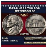 1975-p Jefferson Nickel Near Top Pop 5c ms67 5fs S
