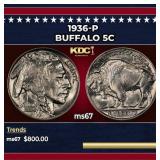 1936-p Buffalo Nickel 5c ms67 SEGS