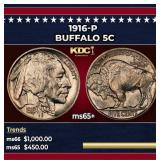1916-p Buffalo Nickel 5c Grades ms65+