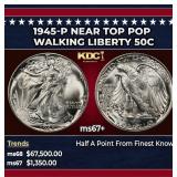 1945-p Walking Liberty Half Dollar Near Top Pop 50