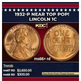 1932-p Lincoln Cent Near Top Pop! 1c ms66+ rd SEGS