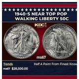 1940-s Walking Liberty Half Dollar Near Top Pop 50