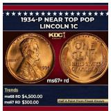1934-p Lincoln Cent Near Top Pop 1c ms67+ rd SEGS