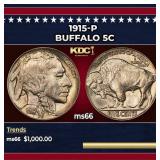 1915-p Buffalo Nickel 5c ms66 SEGS
