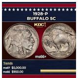 1928-p Buffalo Nickel 5c ms66+ SEGS