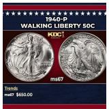 1940-p Walking Liberty Half Dollar 50c ms67 SEGS