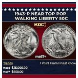1943-p Walking Liberty Half Dollar Near Top Pop 50
