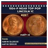 1934-p Lincoln Cent Near Top Pop 1c ms67+ rd SEGS