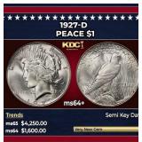 1927-d Peace Dollar $1 ms64+ SEGS