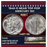 1940-d Mercury Dime Near Top Pop 10c ms67+ fsb SEG