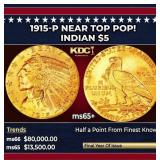 1915-p Gold Indian Half Eagle Near Top Pop! $5 ms6