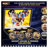 8 PC. Mickey Mouse & Friends Gold Plated Round Col