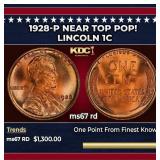 1928-p Lincoln Cent Near Top Pop! 1c ms67 rd SEGS