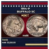 1914-p Buffalo Nickel 5c ms66 SEGS