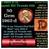 BU Shotgun Lincoln 1c roll, 1962-d 50 pcs Bank Wra