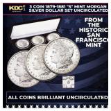 3 Coin 1879-1881 "s" Mint Morgan Silver Dollar Set