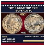 1917-p Buffalo Nickel Near Top Pop! 5c ms67 SEGS