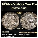 1938-d/s Buffalo Nickel Near Top Pop 5c ms67+ SEGS