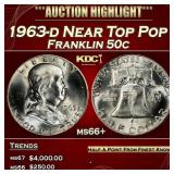 1963-d Franklin Half Dollar Near Top Pop 50c ms66+