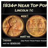 1934-p Lincoln Cent Near Top Pop 1c ms67 rd SEGS