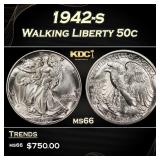 1942-s Walking Liberty Half Dollar 50c Grades ms66