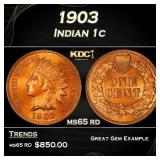 1903 Indian Cent . 1c Grades ms65 rd