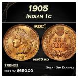 1905 Indian Cent . 1c Grades ms65 rd