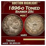 1896-o Barber Quarter Toned 25c ms63 USCG