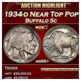 1934-d Buffalo Nickel Near Top Pop 5c ms66+ SEGS