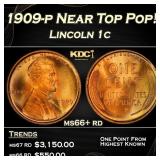 1909-p Lincoln Cent Near Top Pop! 1c ms66+ rd SEGS
