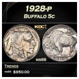 1928-p Buffalo Nickel 5c Grades ms66