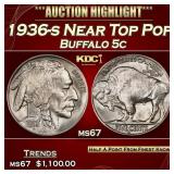 1936-s Buffalo Nickel Near Top Pop 5c ms67 SEGS