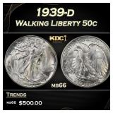 1939-d Walking Liberty Half Dollar 50c Grades ms66