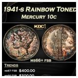 1941-s Mercury Dime Rainbow Toned 10c ms66+ fsb SE