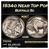 1934-d Buffalo Nickel Near Top Pop 5c ms66 SEGS