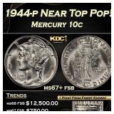 1944-p Mercury Dime Near Top Pop! 10c ms67+ fsb SE