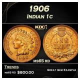 1906 Indian Cent . 1c Grades ms65 rd