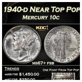 1940-d Mercury Dime Near Top Pop 10c ms67+ fsb SEG
