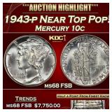 1943-p Mercury Dime Near Top Pop! 10c ms68 FSB SEG