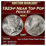1923-p Peace Dollar Near Top Pop $1 ms67 SEGS