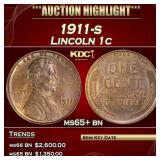 1911-s Lincoln Cent 1c ms65+ bn SEGS