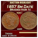 1857 Sm Date Braided Hair Large Cent 1c ms63 USCG